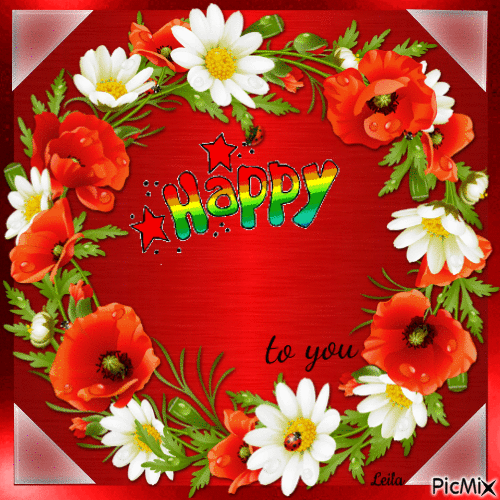 Happy Birthday to you. Flowers. Red and white - Free animated GIF - PicMix